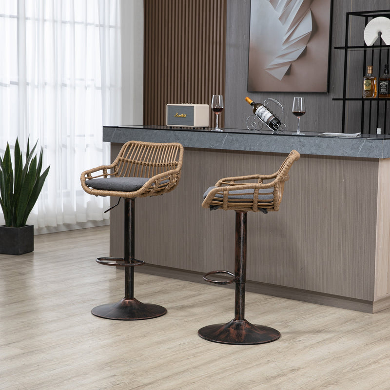 COOLMORE Modern Swivel Bar Stools Set of 2 Adjustable Counter Height Chairs with Footrest in Gray Linen