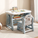 Height Adjustable Kids Table and Chair Set with Tiltable Whiteboard and Concave Shelf by DirectDeals