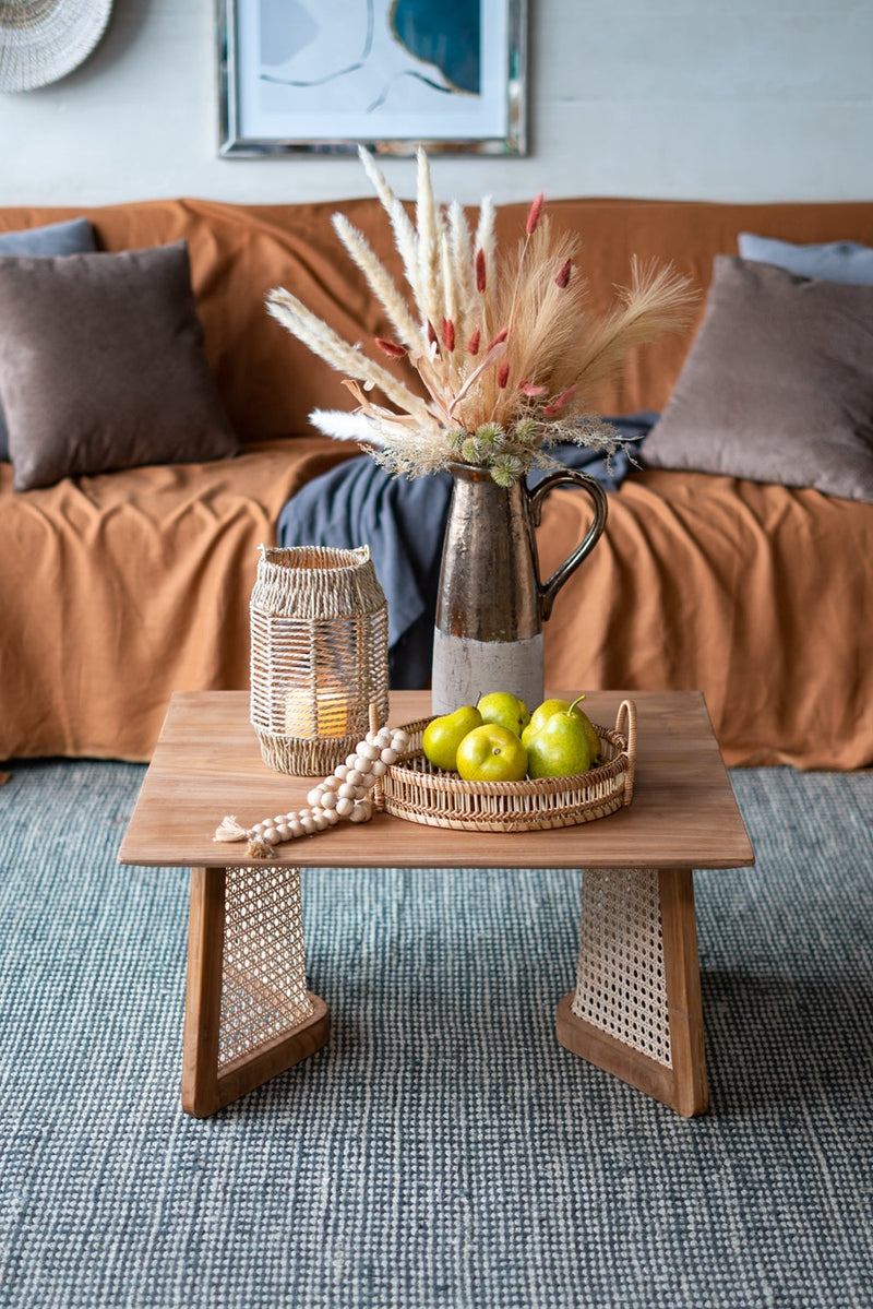 Walker Edison | Rattan Teak Coffee Table