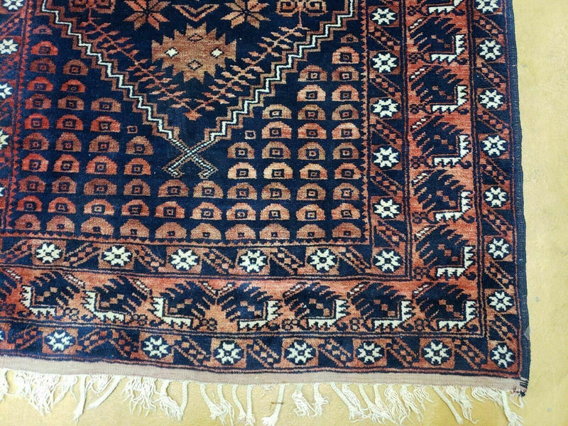 3' 4" X 5' 6" Vintage Handmade Pakistan Balouchi Balouch Tribal Wool Rug Nice