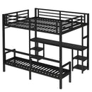 Queen Over Twin XL Metal Bunk Bed with Desk and Shelves