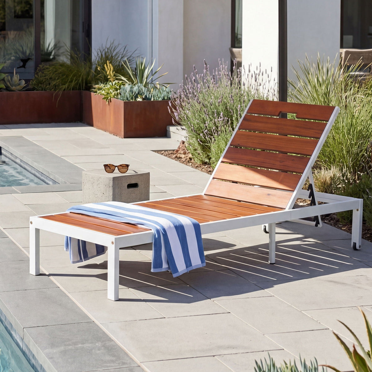 Outdoor Chaise Pool Lounge Chairs With Adjustable Backrest - Brown / White, photo 11 of 17