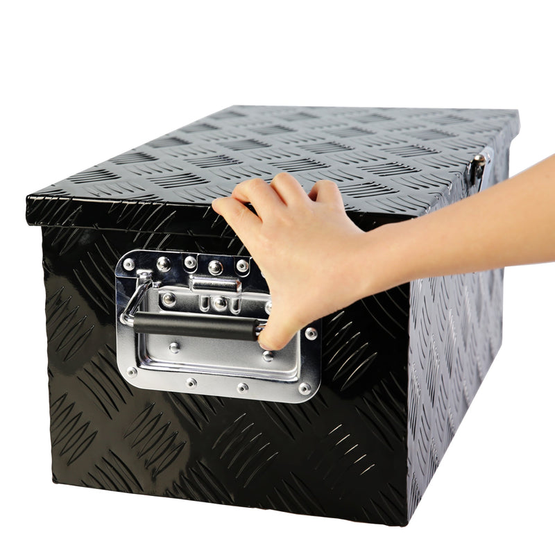 20 Inch Black Aluminum Tool Box 5 Bar Tread Flatbox for Truck Car Outdoor Trailer Pickup Underbody RV ATV Storage Tools Organizer with Lock Side Handle and Keys