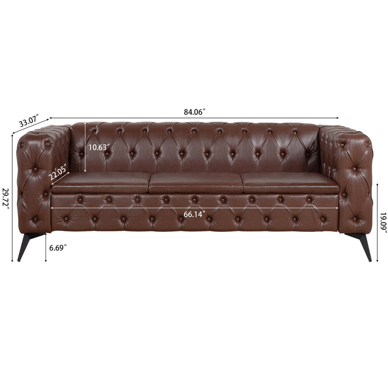 84.06Inch Width Traditional Square Arm removable cushion 3 seater Sofa