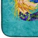 Blonde Mermaid on Teal Dish Drying Mat – Absorbent, Artistic Kitchen Essentials 8724DDM