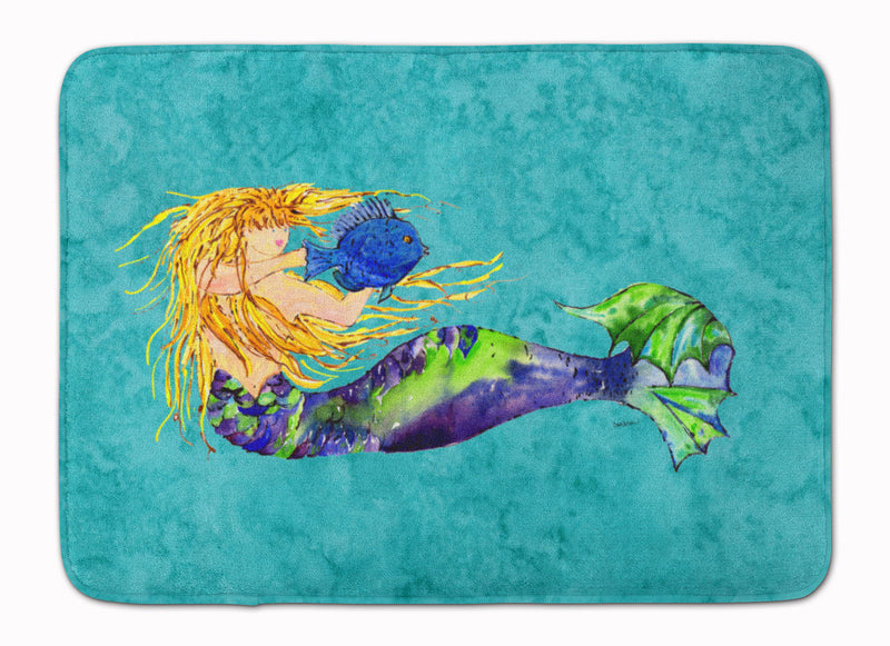 Blonde Mermaid on Teal Machine Washable Memory Foam Mat 8724RUG