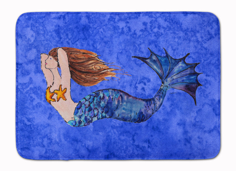 Brunette Mermaid on Blue Machine Washable Memory Foam Mat 8725RUG