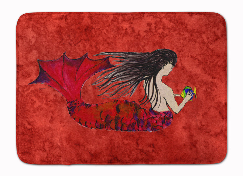 Black Haired Mermaid on Red Machine Washable Memory Foam Mat 8726RUG