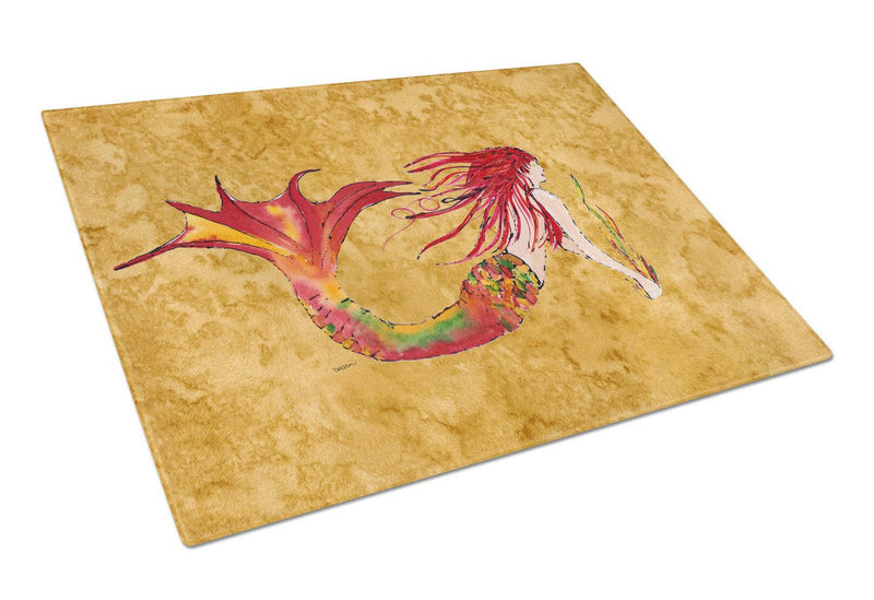 Ginger Red Headed Mermaid on Gold Glass Cutting Board Large 8727LCB