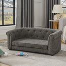 Contemporary Dark Grey Pet Sofa with Arc-Shaped Backrest and Armrests, Breathable Linen and Cozy Soft Cushion for Dogs