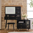 Modern Makeup Vanity Desk With Mirror And Lights Retractable Design Engineered Wood - Black by Unique Piece Furniture