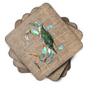 Blue Crab on Faux Burlap Foam Coasters Set of 4 Cup Coasters for Indoor Outdoor, Tabletop Protection, Anti Slip, Mouse pad Material