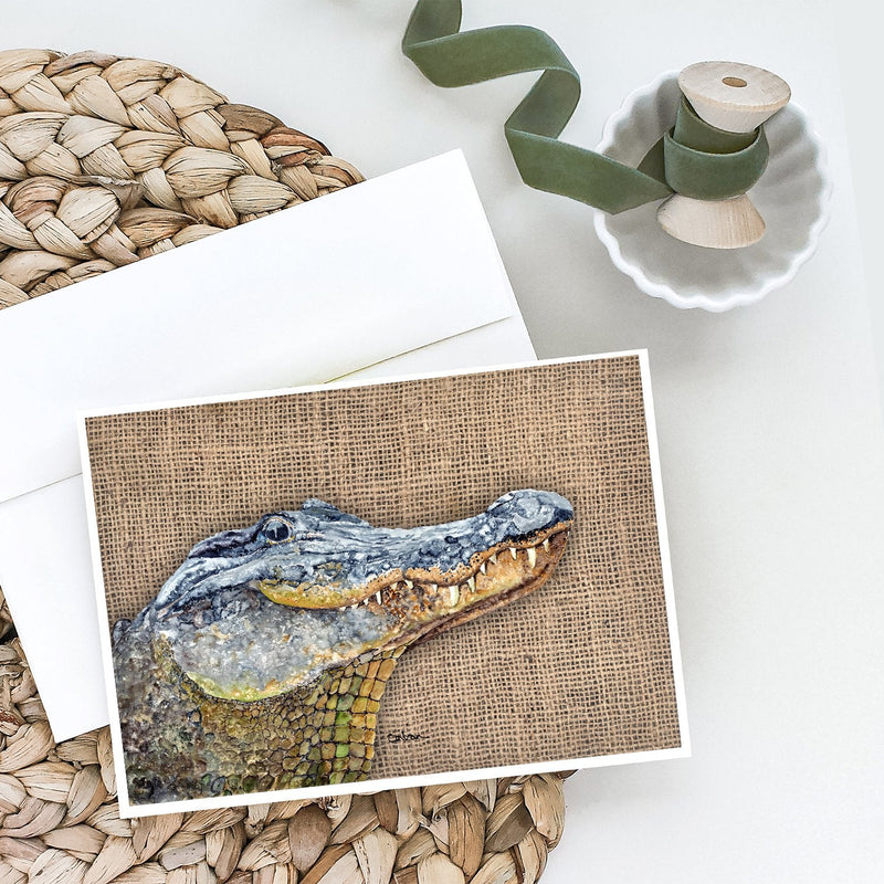 Alligator  on Faux Burlap Greeting Cards and Envelopes Pack of 8