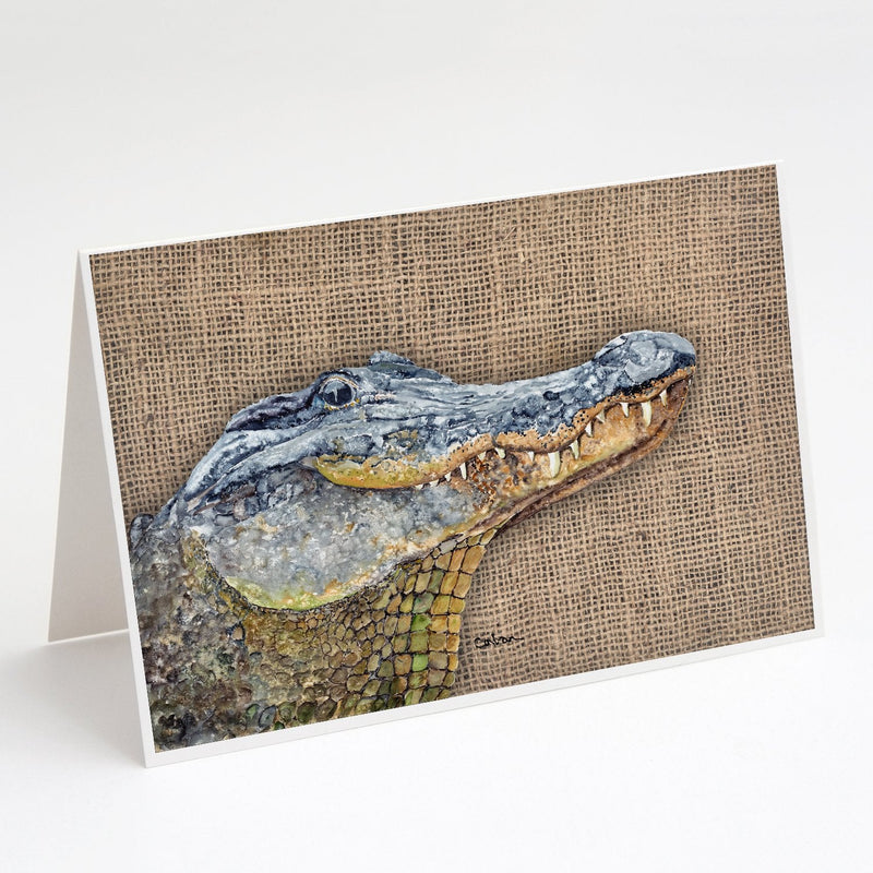 Alligator  on Faux Burlap Greeting Cards and Envelopes Pack of 8