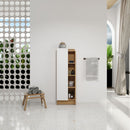 Tall Freestanding Bathroom Side Cabinet With Single Door & 4 Tier Open Shelves - Black / Light Oak / White