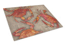 Cooked Crabs on Faux Burlap Cutting Board Tempered Glass Kitchen Cutting Surface, Heat Resistant Chopping, Non-Slip Feet, Food Prep & Serving