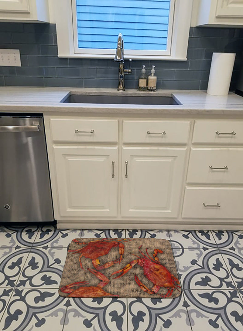 Cooked Crabs on Faux Burlap Machine Washable Memory Foam Mat 8742RUG