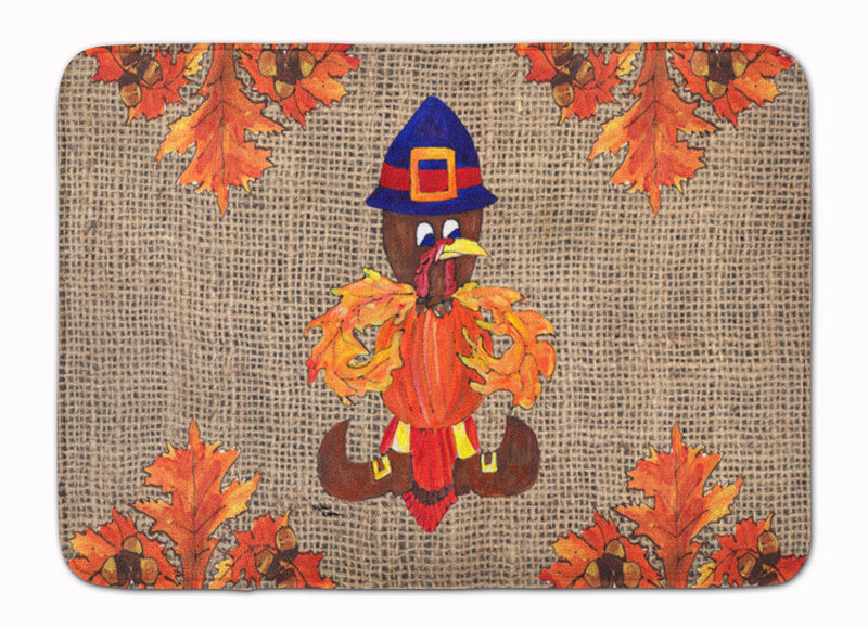 Thanksgiving Turkey Pilgram Fleur de lis Machine Washable Memory Foam Mat 8743RUG