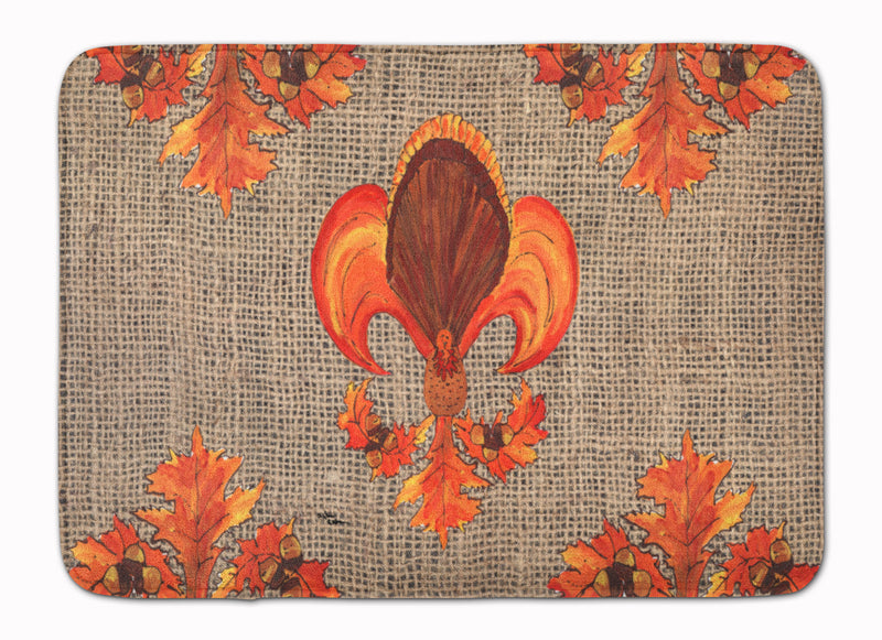 Thanksgiving Turkey Fleur de lis Machine Washable Memory Foam Mat 8744RUG