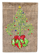 Christmas Tree Fleur de lis on Faux Burlap House Flag 28x40 Porch Sleeve Pole Decorative Outside Yard Banner Artwork Wall Hanging, Polyester