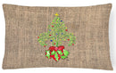 Christmas Tree Fleur de lis on Faux Burlap Decorative Throw Pillow 12x16 Indoor Outdoor Accent Cushion, Fabric Cover with Insert for Sofa, Bed, Porch & Living Room