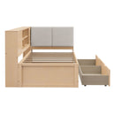 Twin L - Shaped Daybed With Storage Bookcase, Upholstered Headboard, USB Charging Ports & Hidden Drawers - Natural by HouseOfZazla