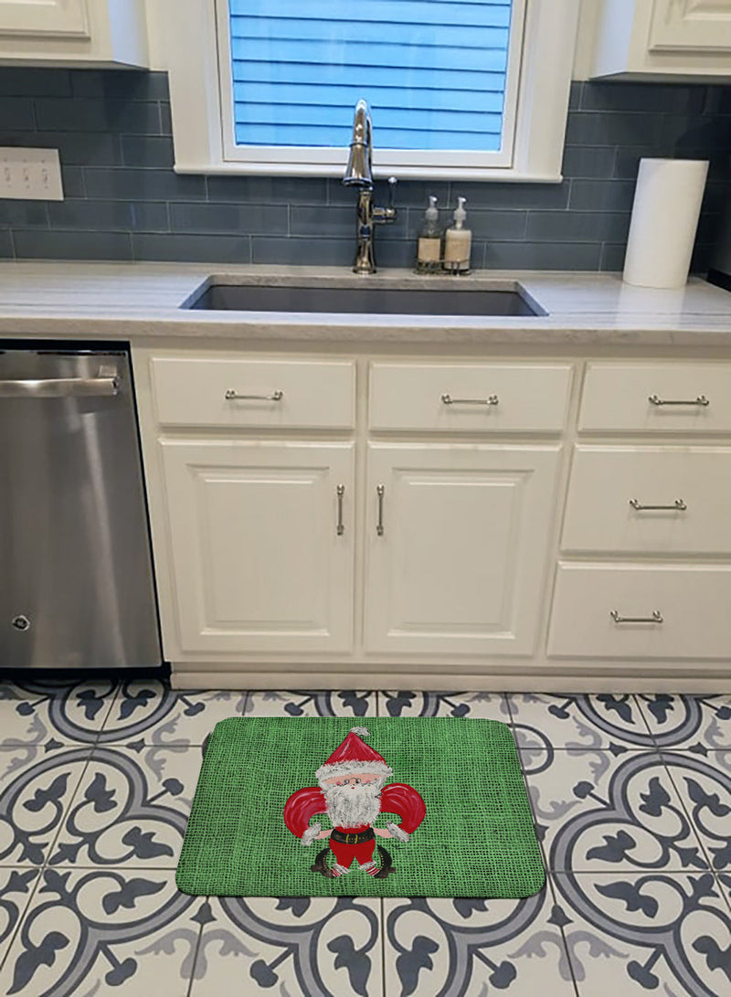 Christmas Santa Fleur de lis Machine Washable Memory Foam Mat 8746RUG