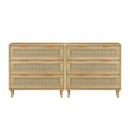 3-Drawers Rattan Storage Cabinet Rattan Drawer (Set of 2),for Bedroom,Living Room,Dining Room,Hallways,Oak