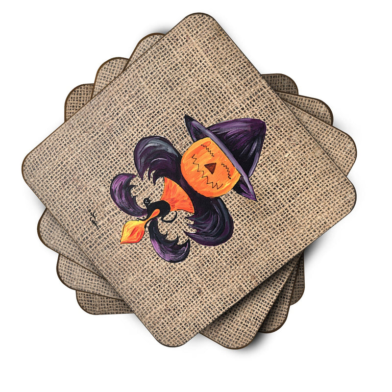 Set of 4 Halloween Pumpkin Bat Fleur de lis Foam Coasters