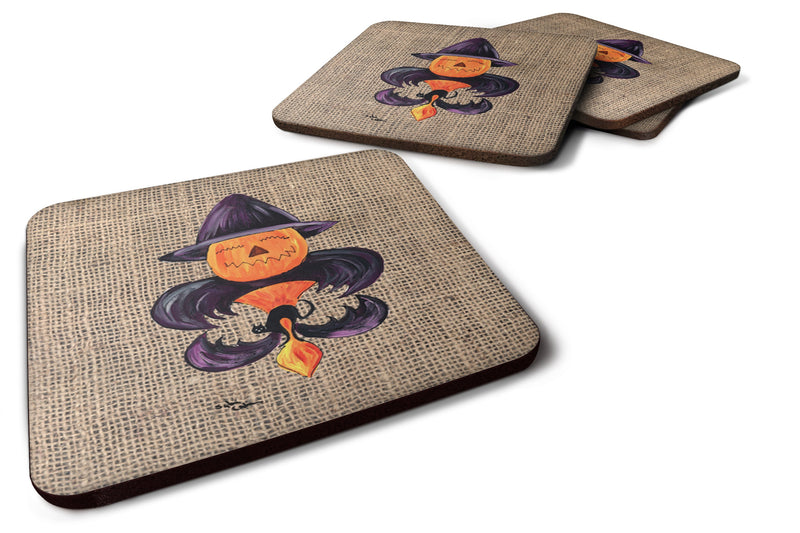 Set of 4 Halloween Pumpkin Bat Fleur de lis Foam Coasters