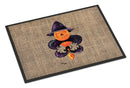 Halloween Pumpkin and Bat Fleur de lis on Faux Burlap Doormat Indoor Outdoor 24H X 36W Front Door Mat Rugs for Entryway, Non Slip Washable Low Pile,