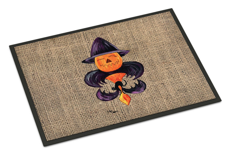 Halloween Pumpkin Bat Fleur de lis Indoor or Outdoor Mat 24x36 Doormat