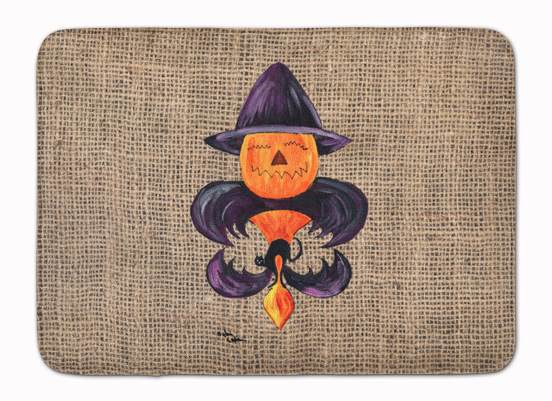 Halloween Pumpkin Bat Fleur de lis Machine Washable Memory Foam Mat 8748RUG