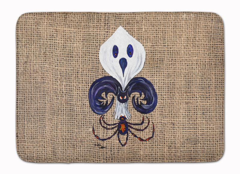 Halloween Ghost Spider Bat Fleur de lis Machine Washable Memory Foam Mat 8749RUG