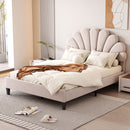 Upholstered Platform Bed With Flower Pattern Headboard