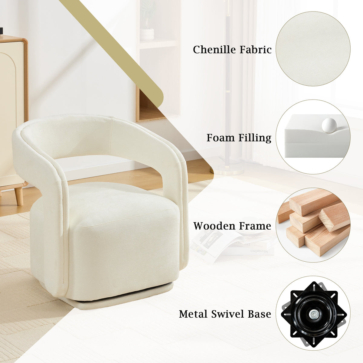 Chenille Fabric Swivel Accent Armchair, photo 3 of 9