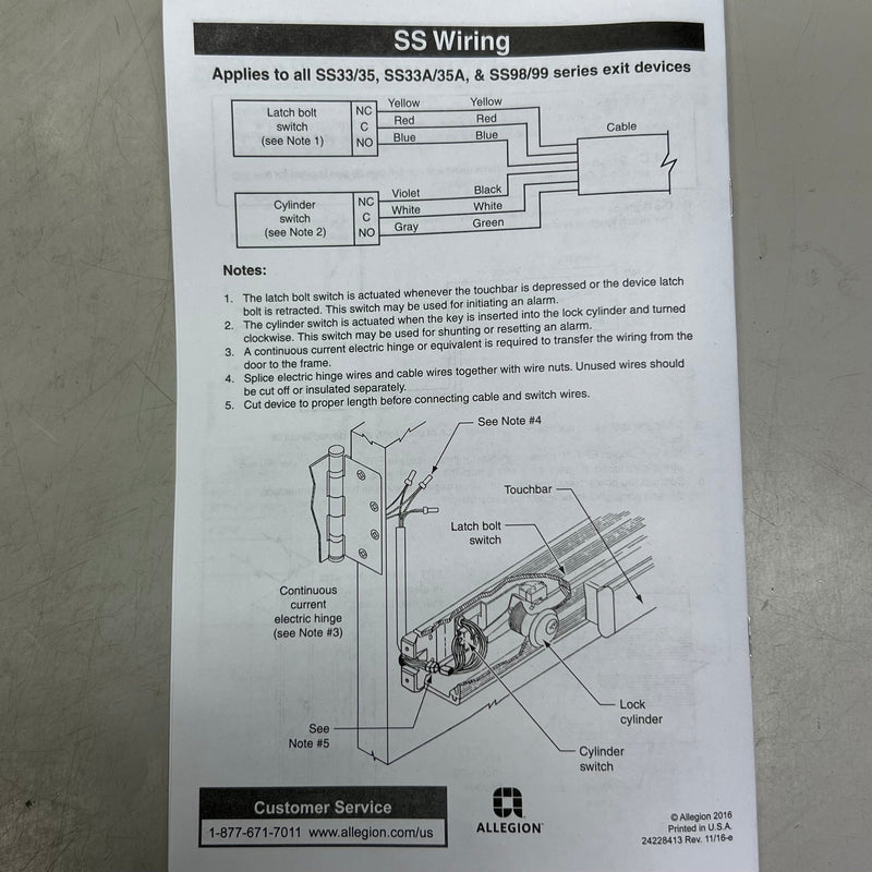 ALLEGION Commercial Door Lock Sz 33" L Blue & Silver ED99.106055