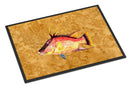 Hog Snapper on Gold Doormat Indoor Outdoor 24H X 36W Front Door Mat Rugs for Entryway, Non Slip Washable Low Pile,