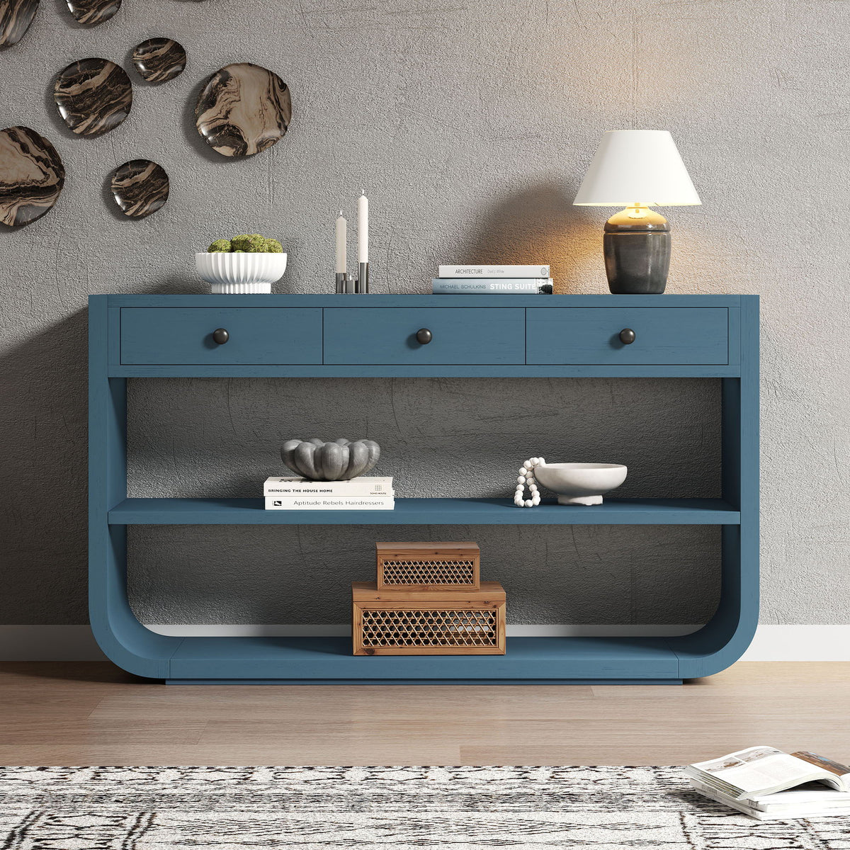 Console Table With 3 Soft Close Drawers & 2 Open Shelves, photo 26 of 40