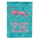 Welcome to the Trailer with Flamingos House Flag 28x40 Porch Sleeve Pole Decorative Outside Yard Banner Artwork Wall Hanging, Polyester