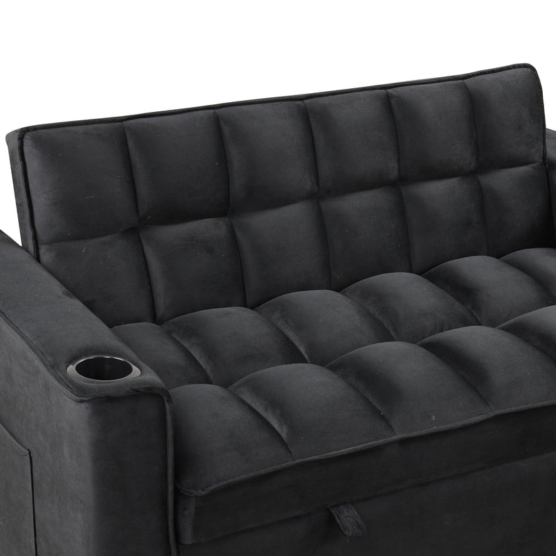 55.3" 4-1 Multi-functional Sofa Bed with Cup Holder and USB Port for Living Room or Apartments Black
