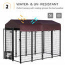 8' x 4' x 6' Outdoor Dog Kennel with Rotating Bowl Holders, Walk-in Pet Playpen, Welded Wire Steel with Water and UV-Resistant Canopy, Red