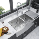 Double Bowl Sink 60 / 40 Split Apron Front Kitchen Sink In 16 Gauge With 2 10" Deep Basins 33" X21" X10" - Brushed Nickel by HouseOfZazla