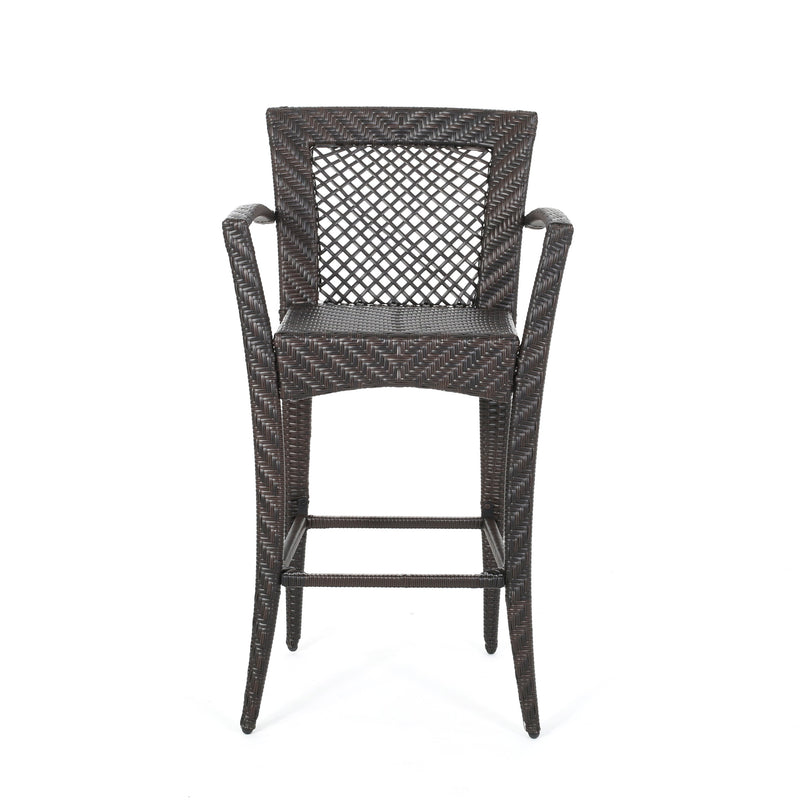 Walker Edison | Outdoor 46" Wicker Barstool (Set of 2), Multi Brown Finish