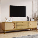 Rattan TV Stand For Tvs Up To 75'', Modern Farmhouse Media Console, Entertainment Center With Legs, TV Cabinet For Living Room, Home Theatre - Natural Wood by Unique Piece Furniture