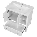 30" Bathroom Vanity with Sink, Bathroom Storage Cabinet with Doors and Drawers, Solid Wood Frame, Ceramic Sink, White