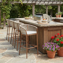 Lodi Outdoor Metal Rope Barstool, Teak Finished Frame and Beige Cushion, Set of 4 by HouseOfZazla