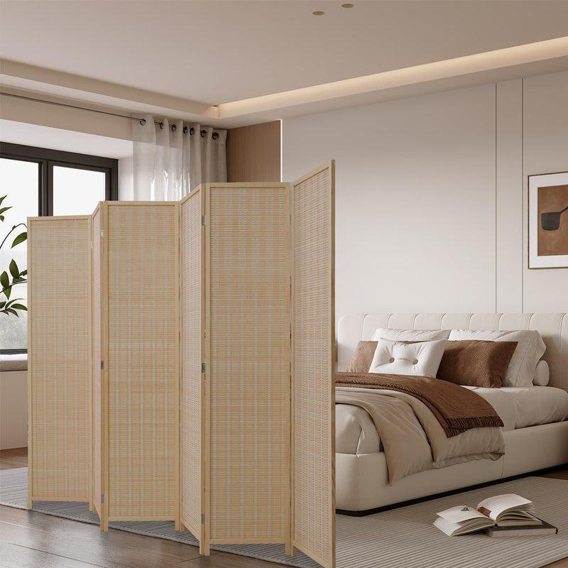 6 Panel Room Divider, Bamboo-Woven Folding Screens