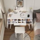 Elegant Vanity Makeup Table & Chair Set Modern Dressing Table With Organizer Writing Desk Charging Port Engineered Wood - White by HouseOfZazla