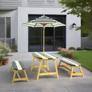 Naturally Playful Kids Picnic Table With Umbrella, Indoor / Outdoor Fun - Blue / White Stripes by Unique Piece Furniture
